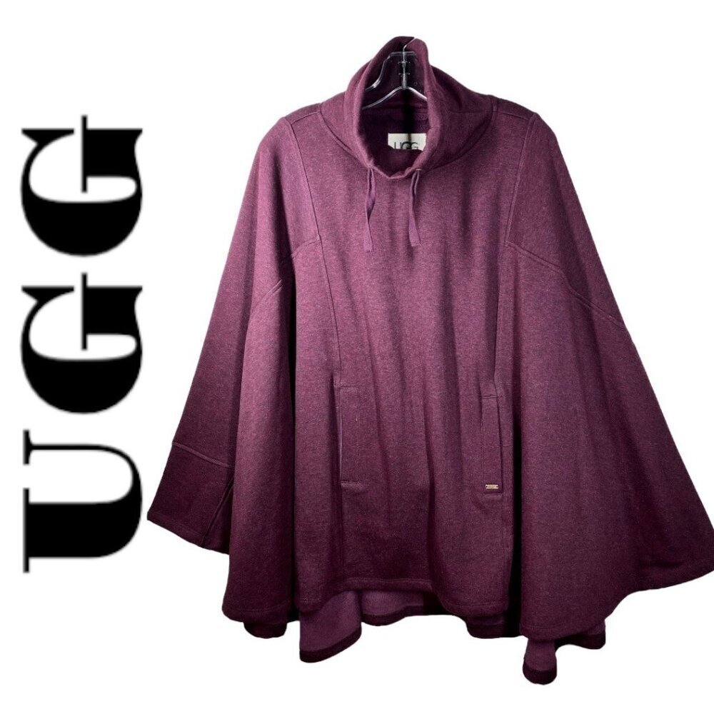 UGG Charlynne Burgundy Red Fleece Lined Mock‎ Neck Cape Poncho, Large